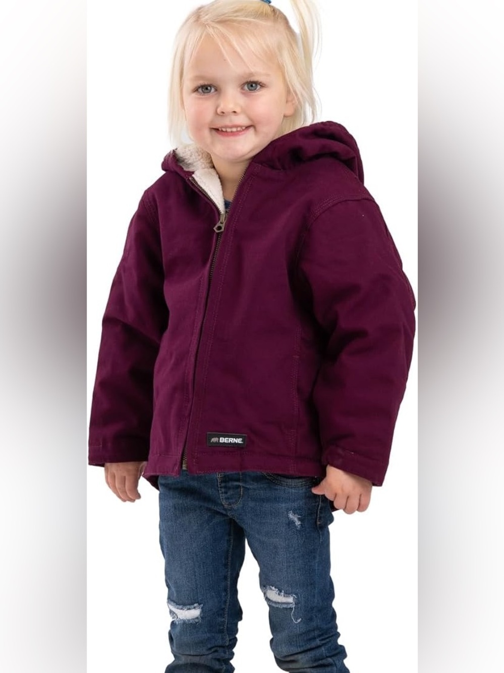 Berne Girls' 4T Washed Sherpa-Lined Hooded Coat Jacket Deep plum Purple